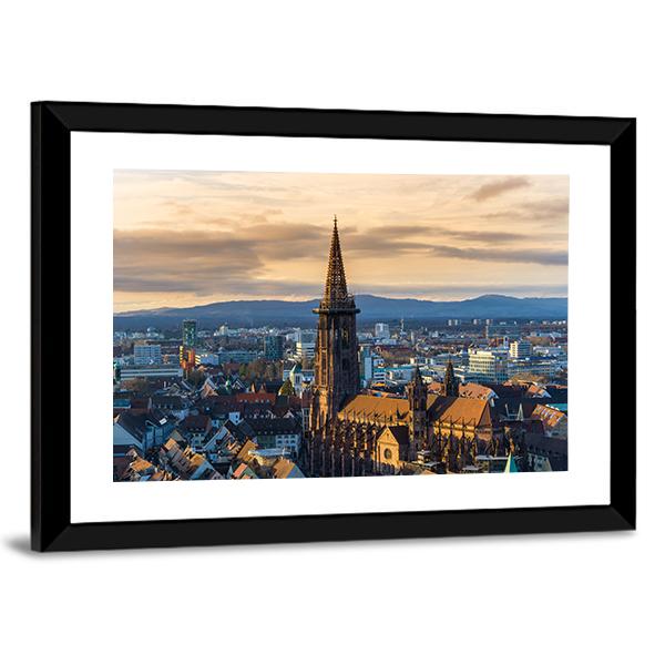 Winter Sunset Over Freiburg Im Breisgau Canvas Wall Art-3 Horizontal-Gallery Wrap-25" x 16"-Tiaracle