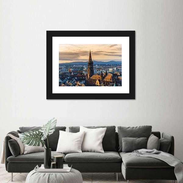 Winter Sunset Over Freiburg Im Breisgau Canvas Wall Art-3 Horizontal-Gallery Wrap-25" x 16"-Tiaracle