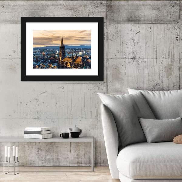 Winter Sunset Over Freiburg Im Breisgau Canvas Wall Art-3 Horizontal-Gallery Wrap-25" x 16"-Tiaracle