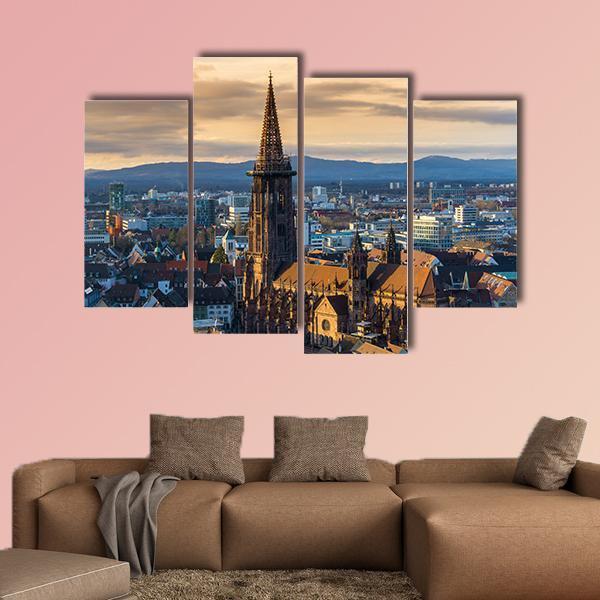 Winter Sunset Over Freiburg Im Breisgau Canvas Wall Art-4 Pop-Gallery Wrap-50" x 32"-Tiaracle