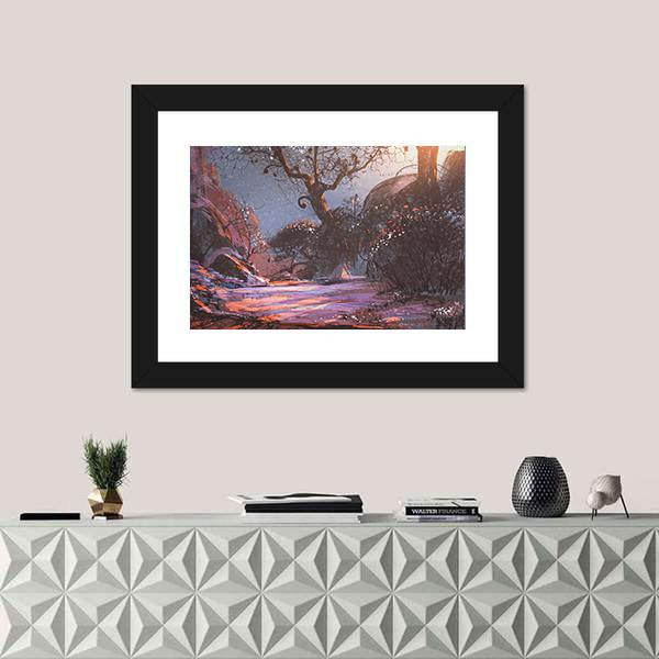 Winter Sunset With Trees Canvas Wall Art-1 Piece-Framed Print-20" x 16"-Tiaracle