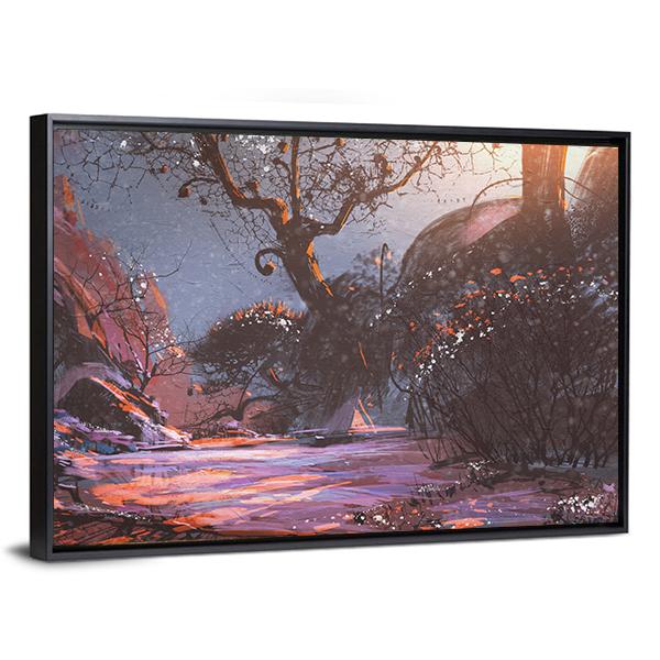 Winter Sunset With Trees Canvas Wall Art-3 Horizontal-Gallery Wrap-25" x 16"-Tiaracle