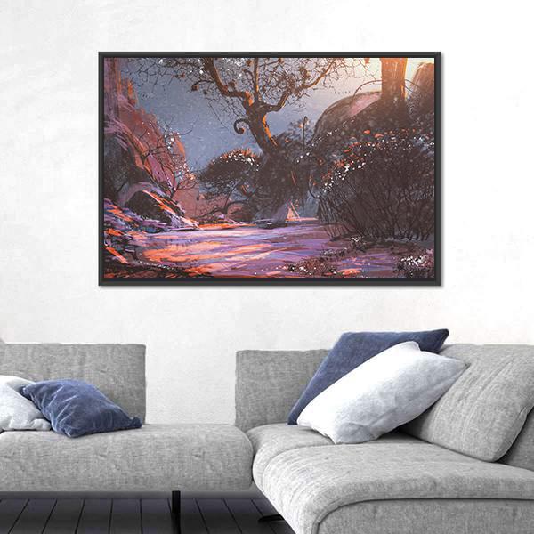 Winter Sunset With Trees Canvas Wall Art-3 Horizontal-Gallery Wrap-25" x 16"-Tiaracle