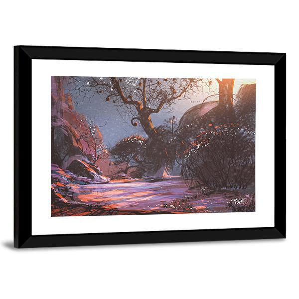 Winter Sunset With Trees Canvas Wall Art-3 Horizontal-Gallery Wrap-25" x 16"-Tiaracle