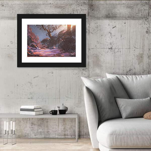 Winter Sunset With Trees Canvas Wall Art-3 Horizontal-Gallery Wrap-25" x 16"-Tiaracle