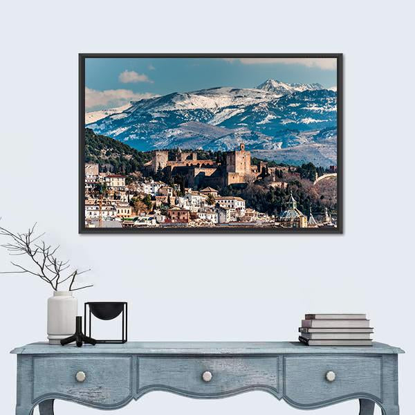Winter View Of Alhambra Canvas Wall Art-1 Piece-Floating Frame-24" x 16"-Tiaracle