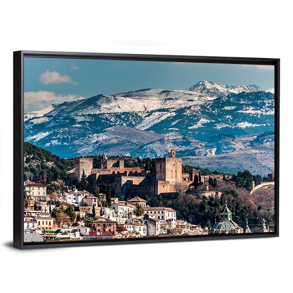 Winter View Of Alhambra Canvas Wall Art-3 Horizontal-Gallery Wrap-25" x 16"-Tiaracle