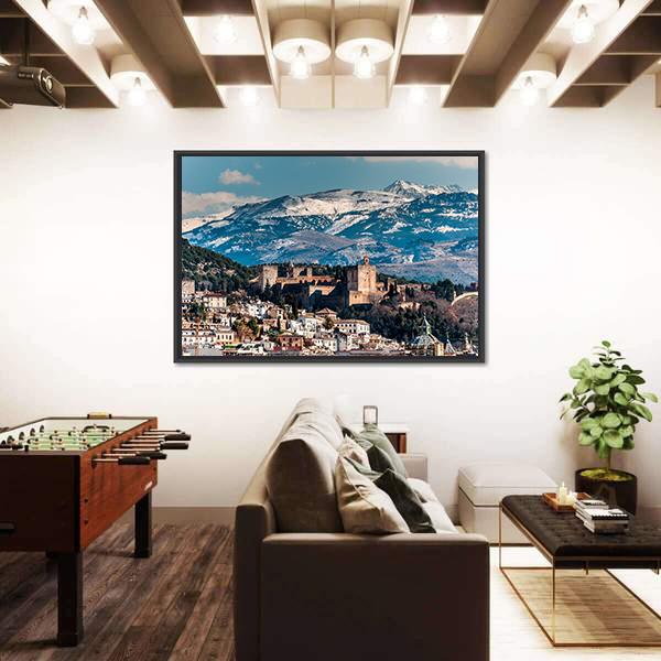Winter View Of Alhambra Canvas Wall Art-3 Horizontal-Gallery Wrap-25" x 16"-Tiaracle