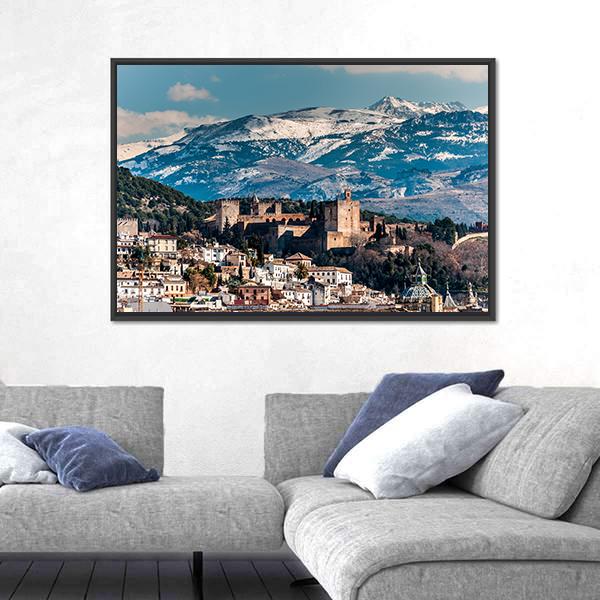 Winter View Of Alhambra Canvas Wall Art-3 Horizontal-Gallery Wrap-25" x 16"-Tiaracle