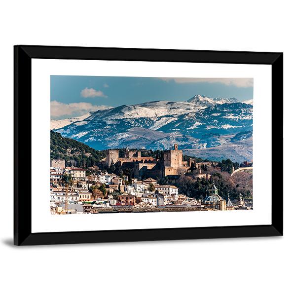 Winter View Of Alhambra Canvas Wall Art-3 Horizontal-Gallery Wrap-25" x 16"-Tiaracle