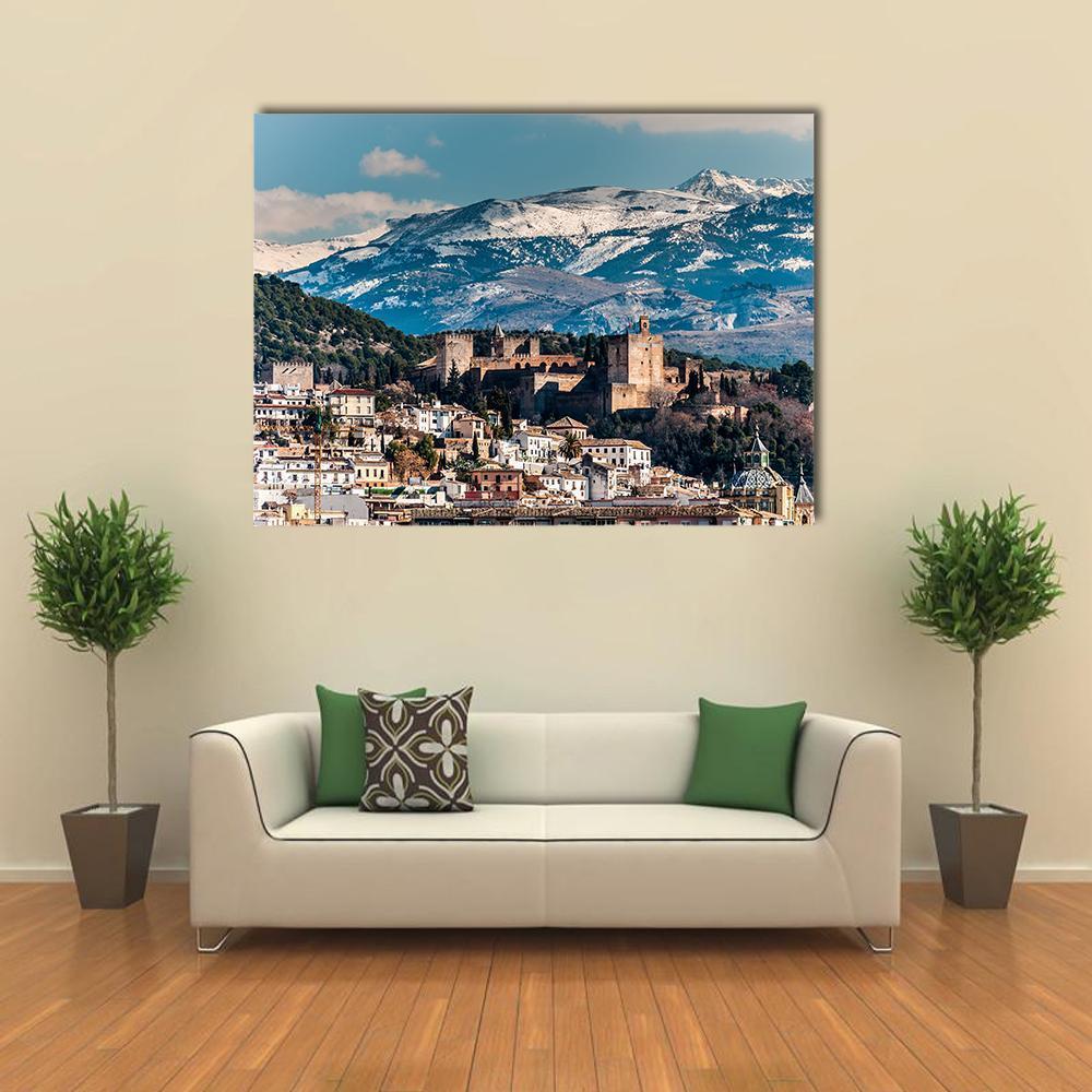 Winter View Of Alhambra Canvas Wall Art-1 Piece-Gallery Wrap-48" x 32"-Tiaracle