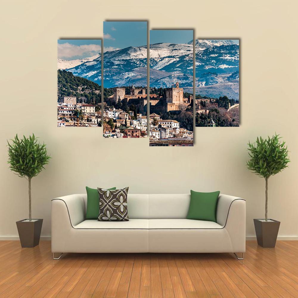 Winter View Of Alhambra Canvas Wall Art-4 Pop-Gallery Wrap-50" x 32"-Tiaracle
