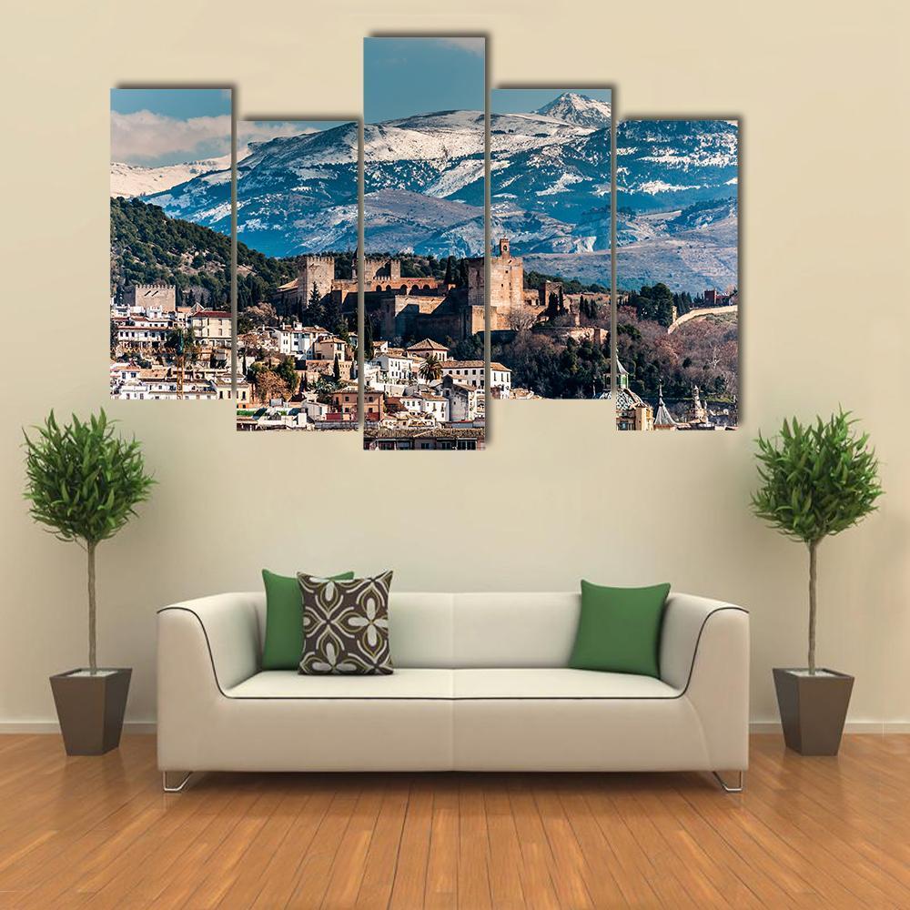 Winter View Of Alhambra Canvas Wall Art-5 Pop-Gallery Wrap-47" x 32"-Tiaracle