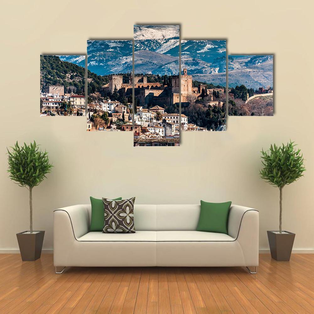 Winter View Of Alhambra Canvas Wall Art-5 Star-Gallery Wrap-62" x 32"-Tiaracle