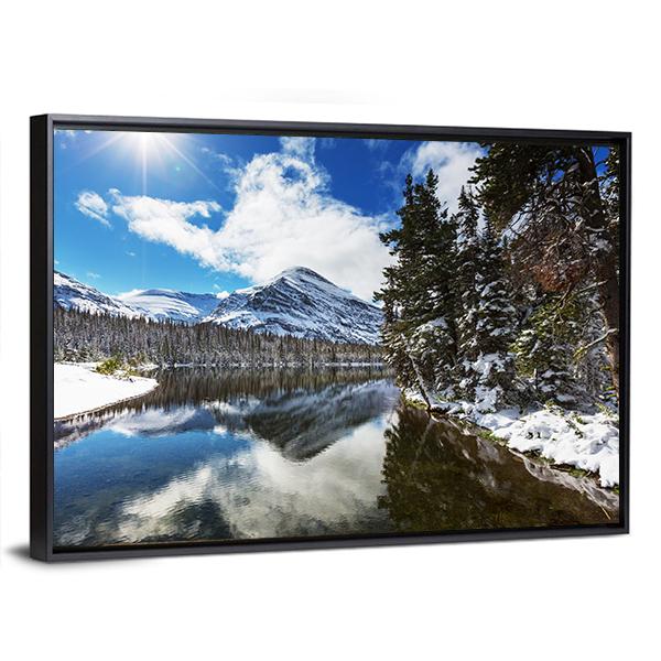 Winter View Of Glacier National Park Canvas Wall Art-3 Horizontal-Gallery Wrap-25" x 16"-Tiaracle