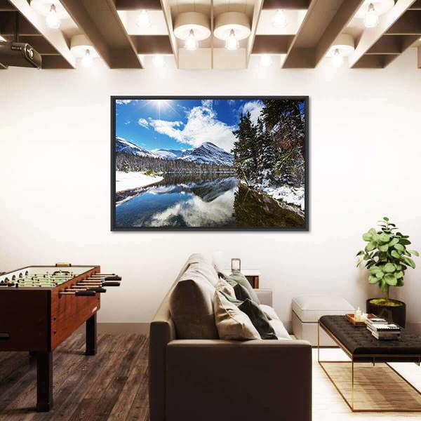 Winter View Of Glacier National Park Canvas Wall Art-3 Horizontal-Gallery Wrap-25" x 16"-Tiaracle