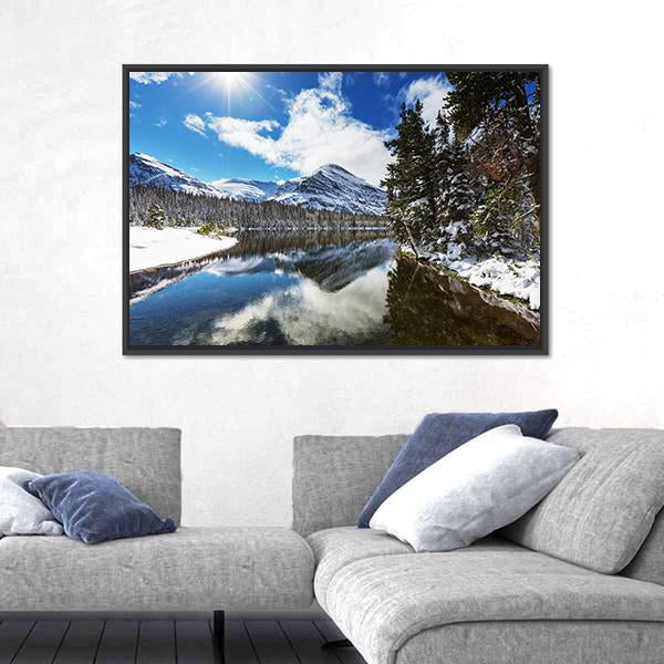 Winter View Of Glacier National Park Canvas Wall Art-3 Horizontal-Gallery Wrap-25" x 16"-Tiaracle