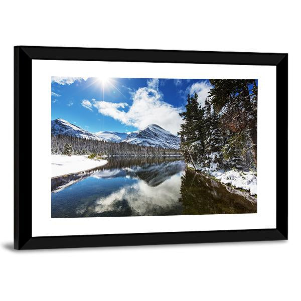 Winter View Of Glacier National Park Canvas Wall Art-3 Horizontal-Gallery Wrap-25" x 16"-Tiaracle