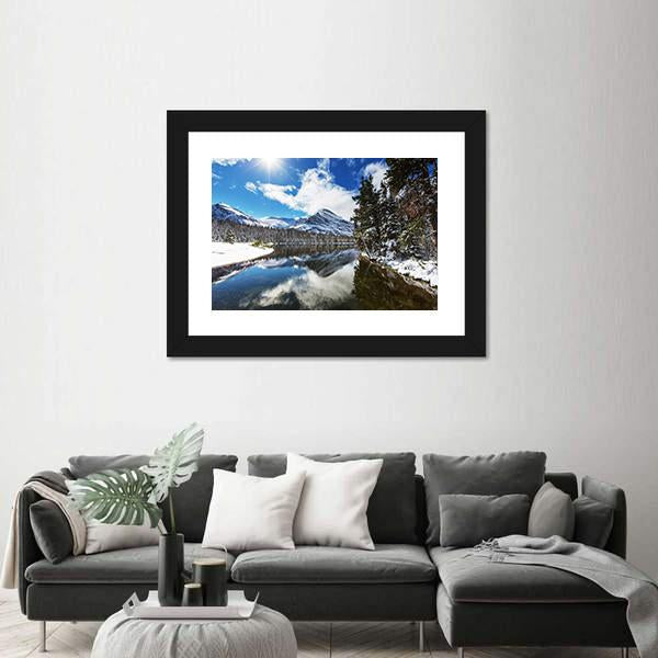 Winter View Of Glacier National Park Canvas Wall Art-3 Horizontal-Gallery Wrap-25" x 16"-Tiaracle