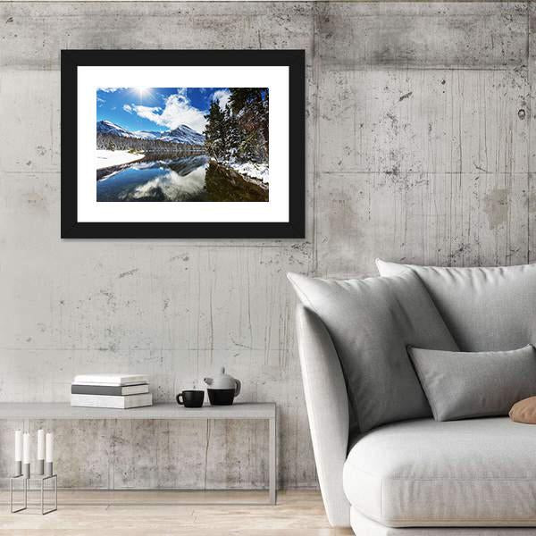 Winter View Of Glacier National Park Canvas Wall Art-3 Horizontal-Gallery Wrap-25" x 16"-Tiaracle