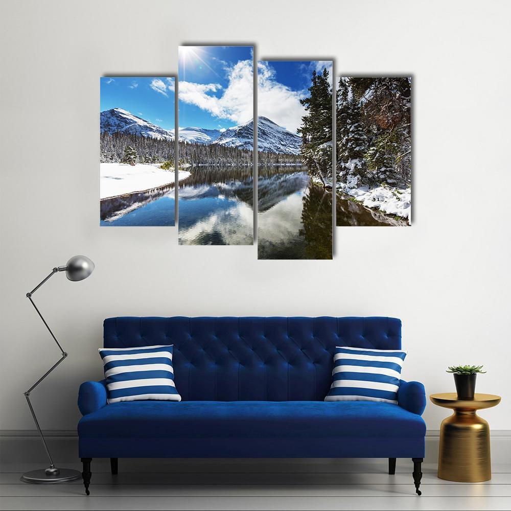 Winter View Of Glacier National Park Canvas Wall Art-4 Pop-Gallery Wrap-50" x 32"-Tiaracle