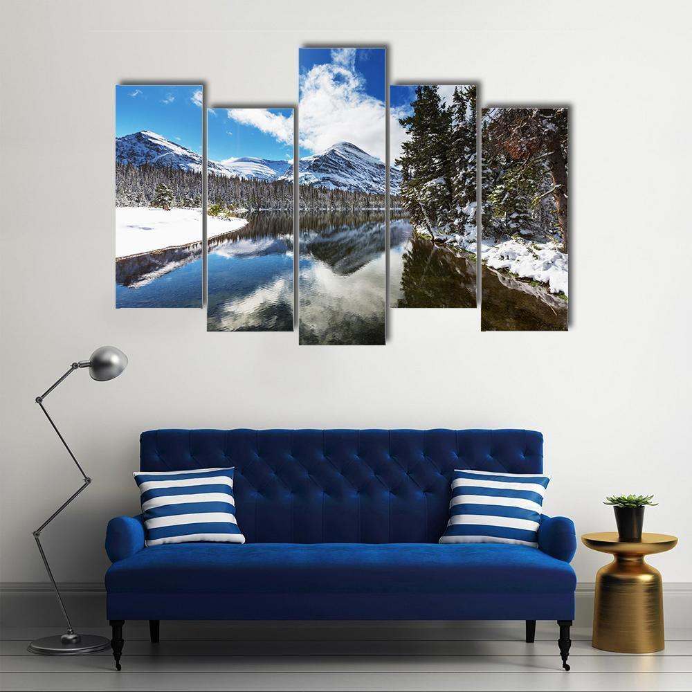 Winter View Of Glacier National Park Canvas Wall Art-5 Pop-Gallery Wrap-47" x 32"-Tiaracle
