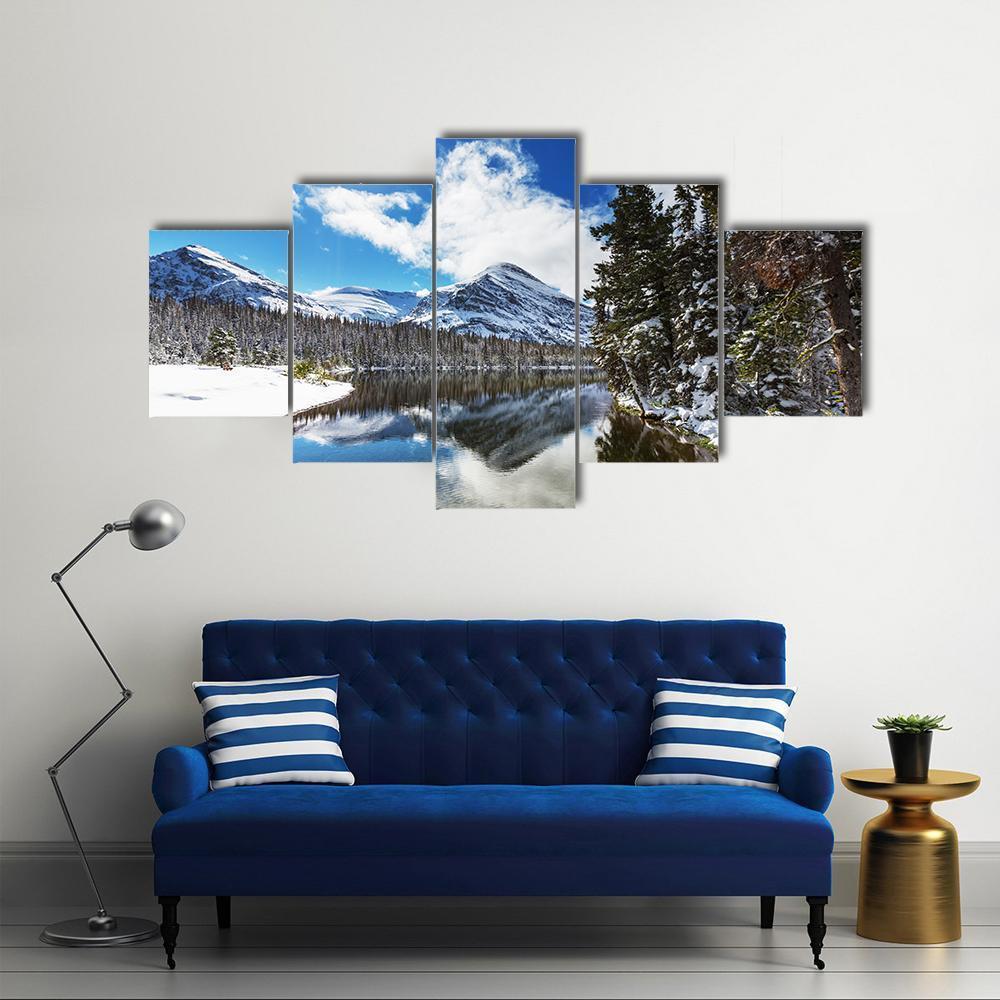 Winter View Of Glacier National Park Canvas Wall Art-5 Star-Gallery Wrap-62" x 32"-Tiaracle