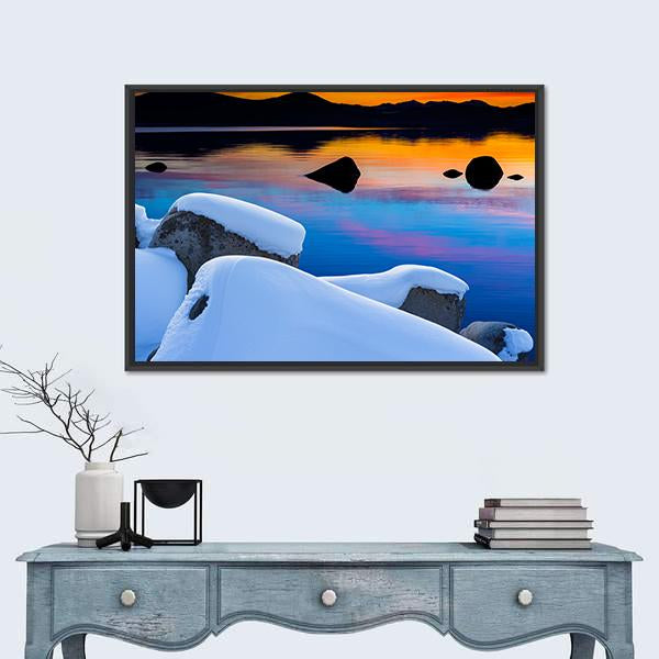Winter View Of Lake Tahoe At Sunrise Canvas Wall Art-1 Piece-Floating Frame-24" x 16"-Tiaracle