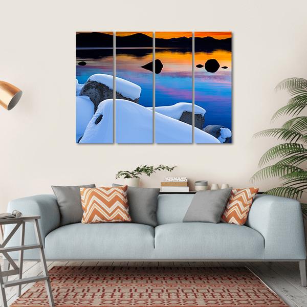 Winter View Of Lake Tahoe At Sunrise Canvas Wall Art-4 Horizontal-Gallery Wrap-34" x 24"-Tiaracle