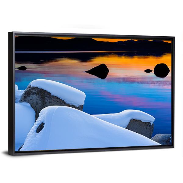 Winter View Of Lake Tahoe At Sunrise Canvas Wall Art-3 Horizontal-Gallery Wrap-25" x 16"-Tiaracle