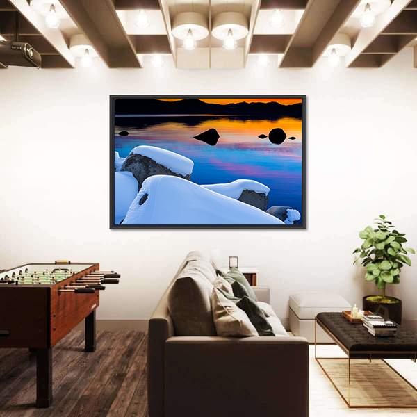 Winter View Of Lake Tahoe At Sunrise Canvas Wall Art-3 Horizontal-Gallery Wrap-25" x 16"-Tiaracle
