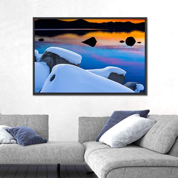 Winter View Of Lake Tahoe At Sunrise Canvas Wall Art-3 Horizontal-Gallery Wrap-25" x 16"-Tiaracle