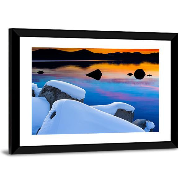 Winter View Of Lake Tahoe At Sunrise Canvas Wall Art-3 Horizontal-Gallery Wrap-25" x 16"-Tiaracle