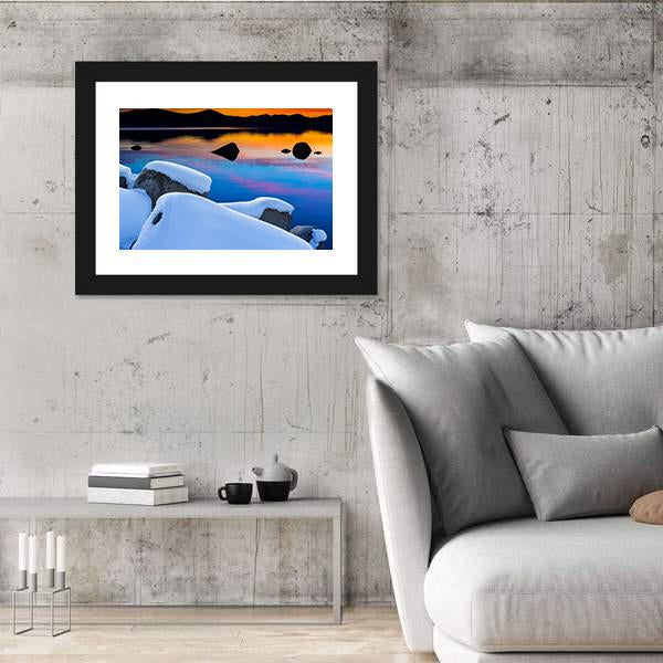 Winter View Of Lake Tahoe At Sunrise Canvas Wall Art-3 Horizontal-Gallery Wrap-25" x 16"-Tiaracle