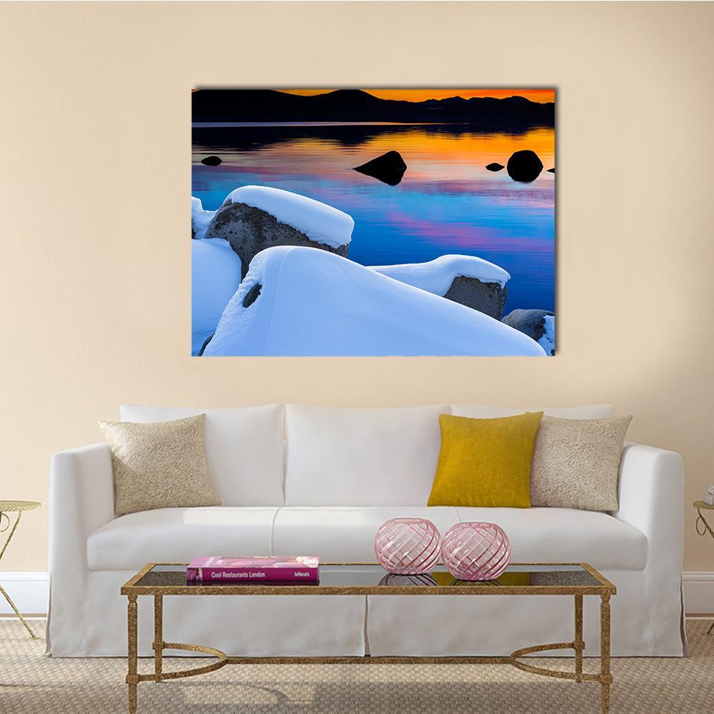 Winter View Of Lake Tahoe At Sunrise Canvas Wall Art-1 Piece-Gallery Wrap-48" x 32"-Tiaracle