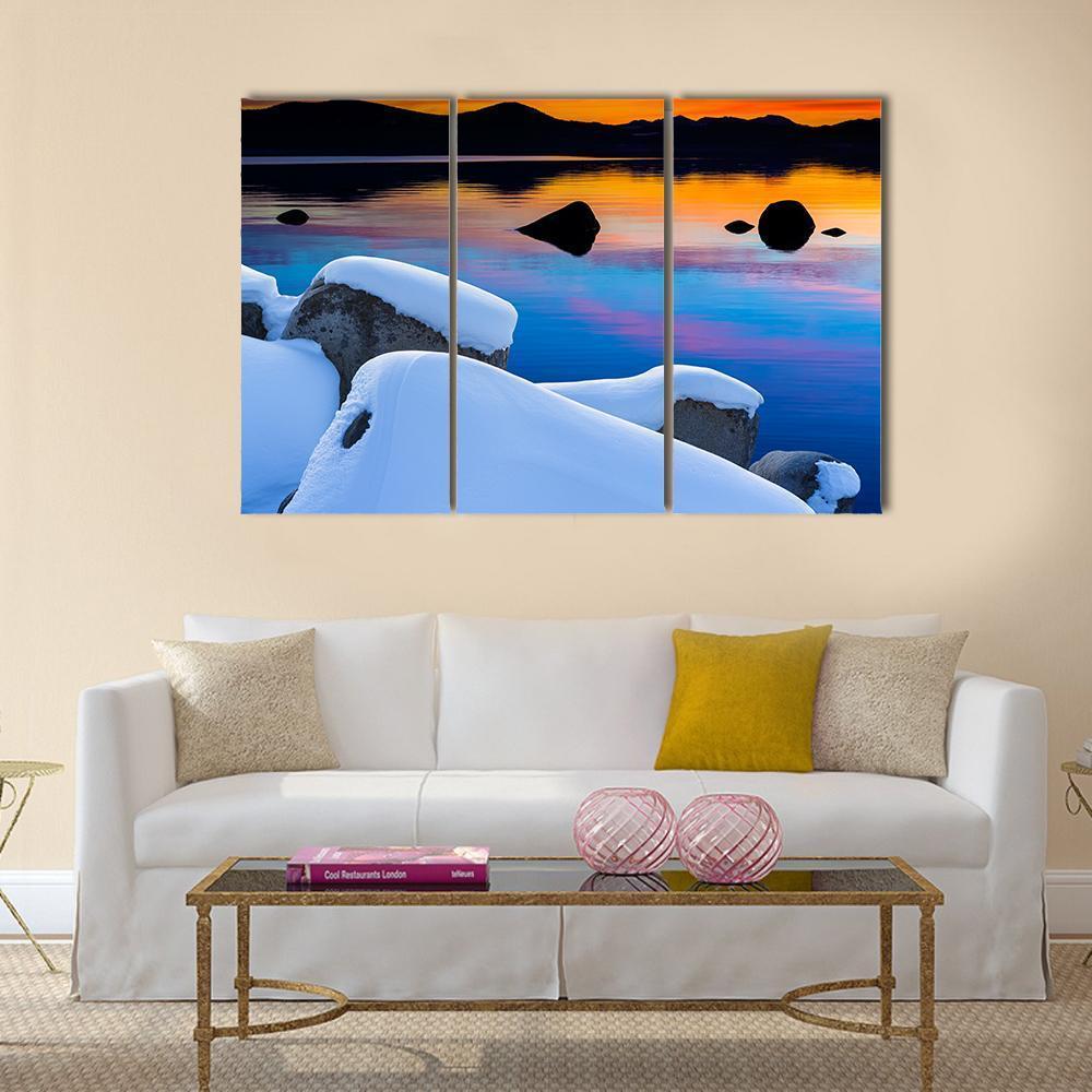 Winter View Of Lake Tahoe At Sunrise Canvas Wall Art-3 Horizontal-Gallery Wrap-37" x 24"-Tiaracle