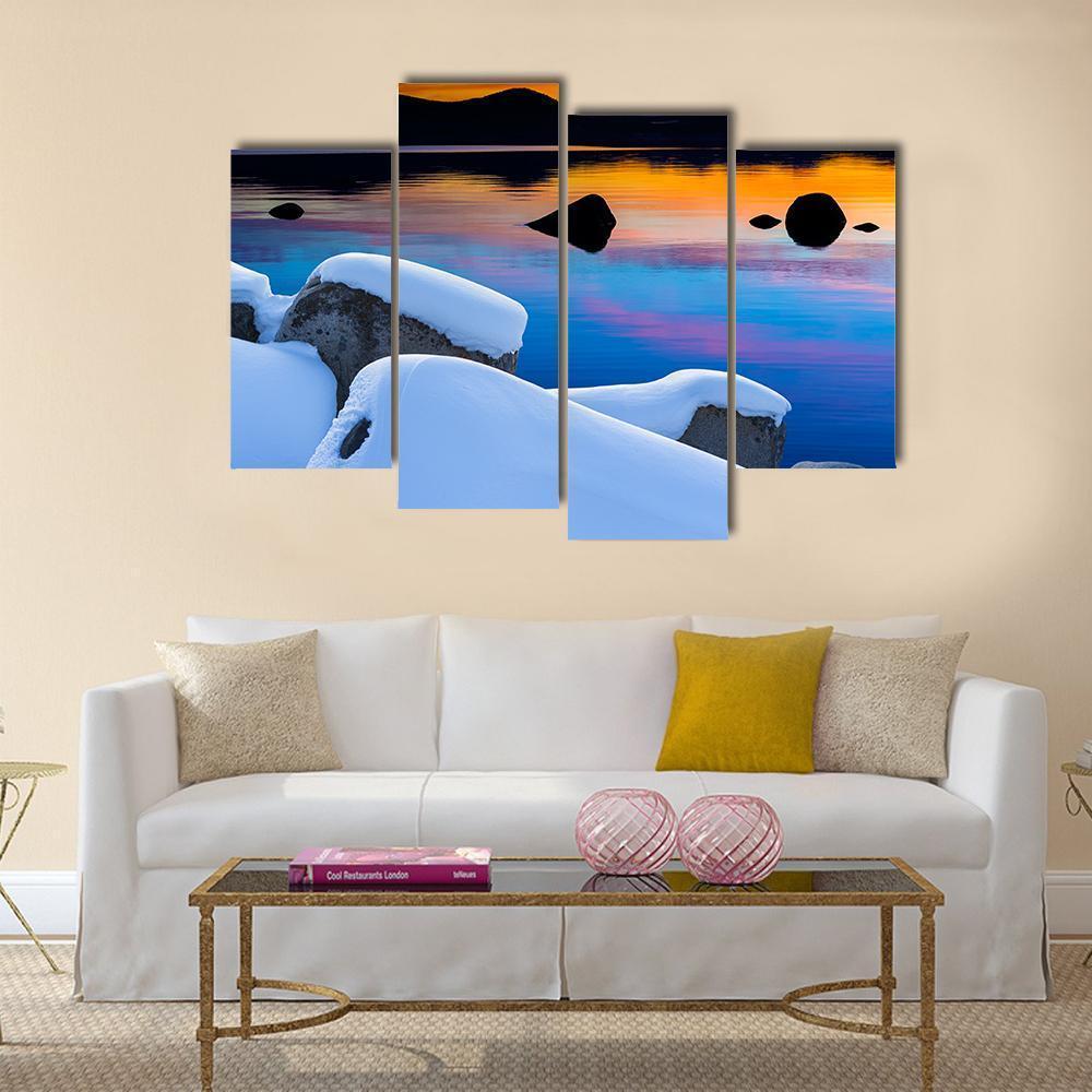 Winter View Of Lake Tahoe At Sunrise Canvas Wall Art-4 Pop-Gallery Wrap-50" x 32"-Tiaracle