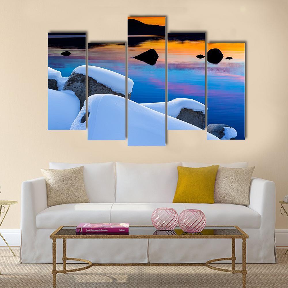 Winter View Of Lake Tahoe At Sunrise Canvas Wall Art-5 Pop-Gallery Wrap-47" x 32"-Tiaracle