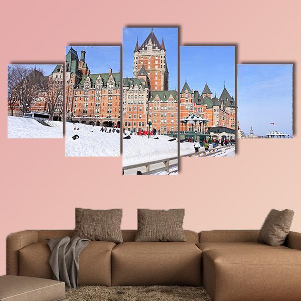 Winter View Of Quebec City Canvas Wall Art-5 Star-Gallery Wrap-62" x 32"-Tiaracle