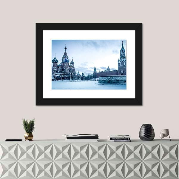 Winter View Of Saint Basil's Cathedral Canvas Wall Art-1 Piece-Framed Print-20" x 16"-Tiaracle