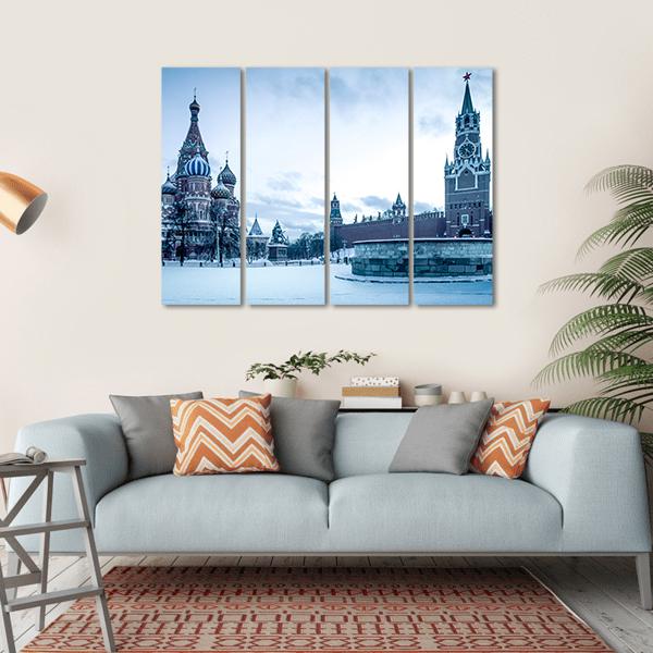 Winter View Of Saint Basil's Cathedral Canvas Wall Art-4 Horizontal-Gallery Wrap-34" x 24"-Tiaracle