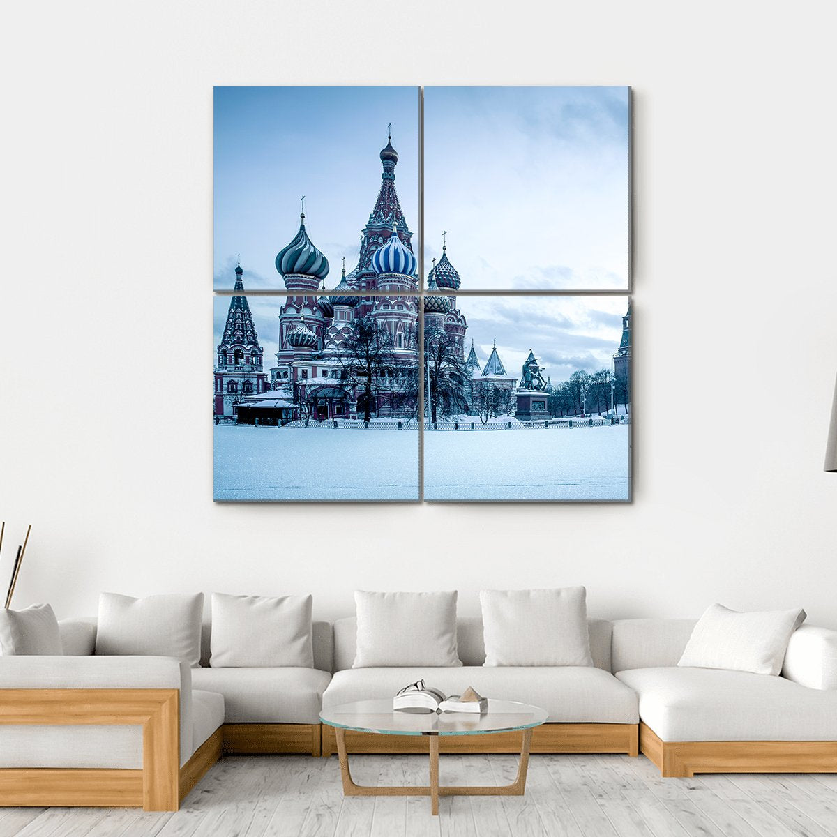 Winter View Of Saint Basil's Cathedral Canvas Wall Art-4 Square-Gallery Wrap-17" x 17"-Tiaracle