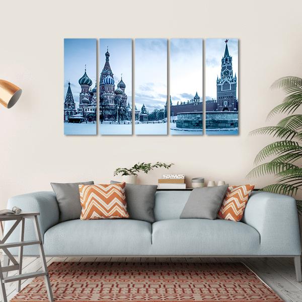 Winter View Of Saint Basil's Cathedral Canvas Wall Art-5 Horizontal-Gallery Wrap-22" x 12"-Tiaracle