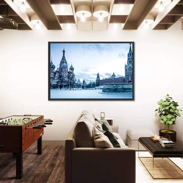 Winter View Of Saint Basil's Cathedral Canvas Wall Art-5 Horizontal-Gallery Wrap-22" x 12"-Tiaracle