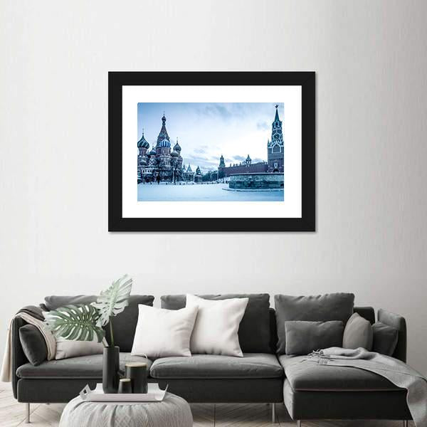 Winter View Of Saint Basil's Cathedral Canvas Wall Art-5 Horizontal-Gallery Wrap-22" x 12"-Tiaracle