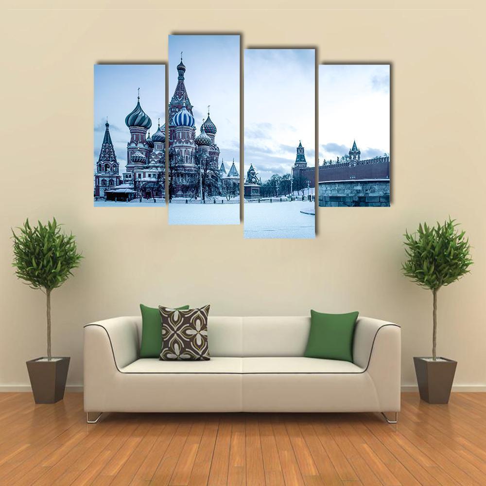 Winter View Of Saint Basil's Cathedral Canvas Wall Art-4 Pop-Gallery Wrap-50" x 32"-Tiaracle