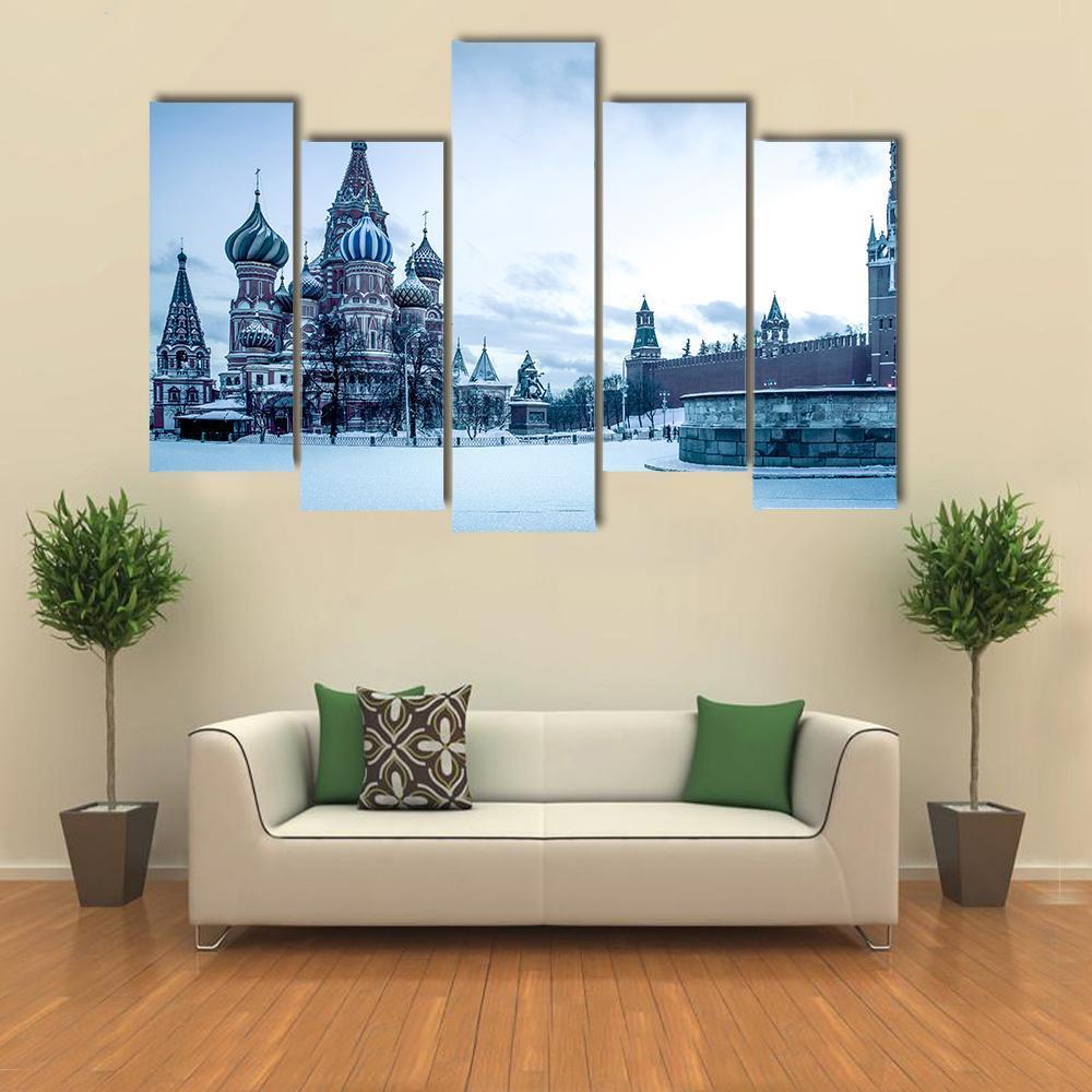 Winter View Of Saint Basil's Cathedral Canvas Wall Art-5 Pop-Gallery Wrap-47" x 32"-Tiaracle