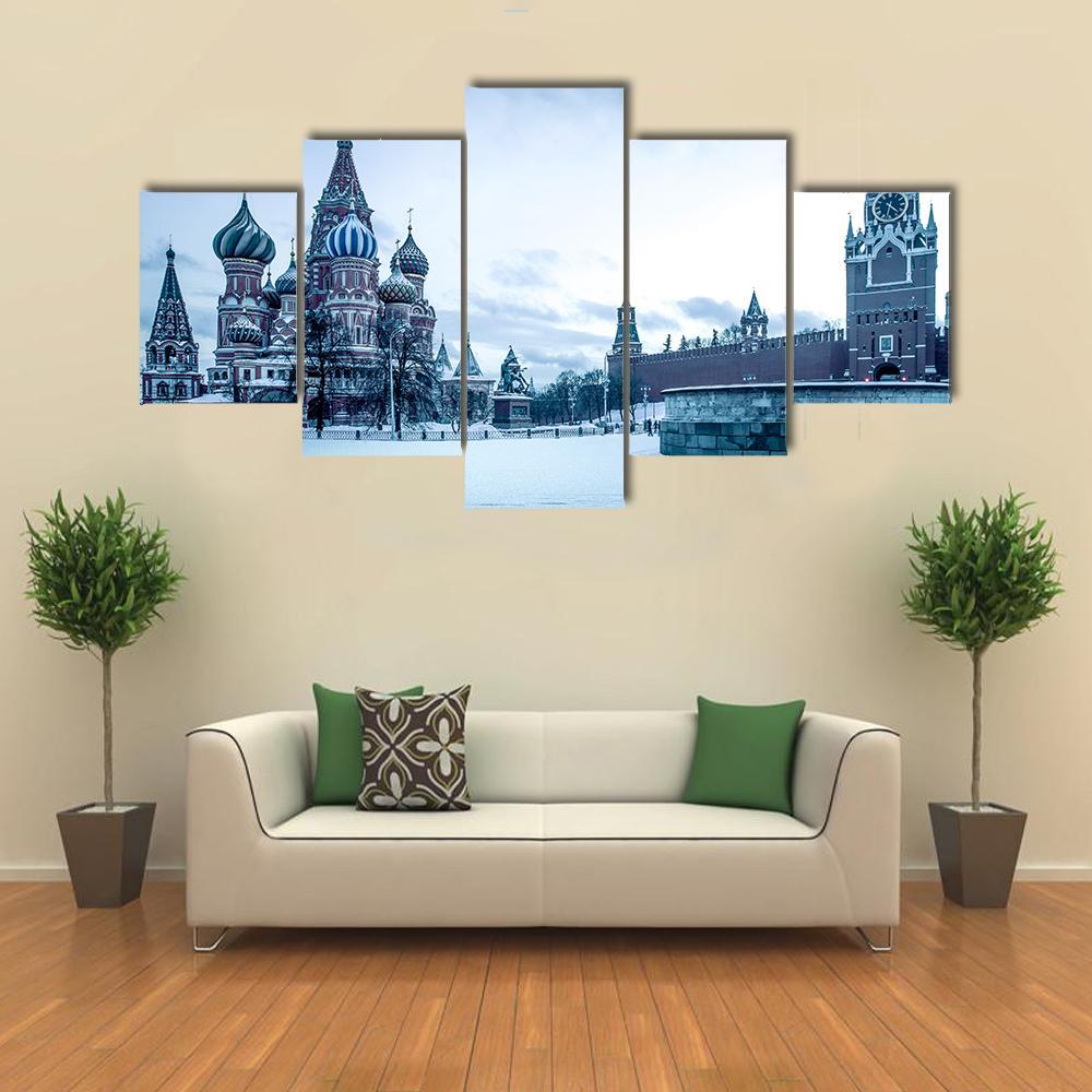 Winter View Of Saint Basil's Cathedral Canvas Wall Art-5 Star-Gallery Wrap-62" x 32"-Tiaracle