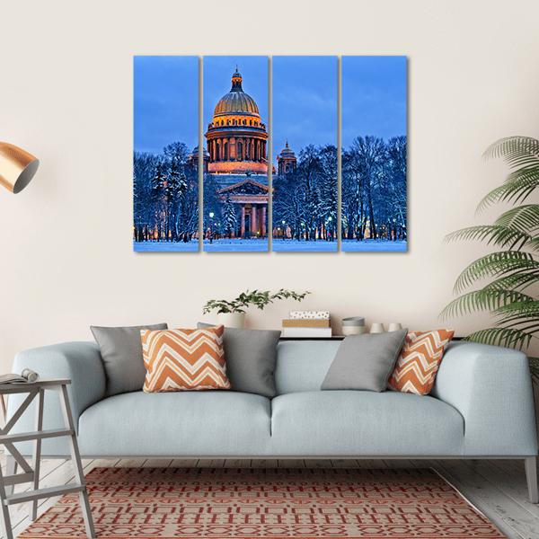 Winter View Of St Isaac's Cathedral In Saint Petersburg Canvas Wall Art-4 Horizontal-Gallery Wrap-34" x 24"-Tiaracle