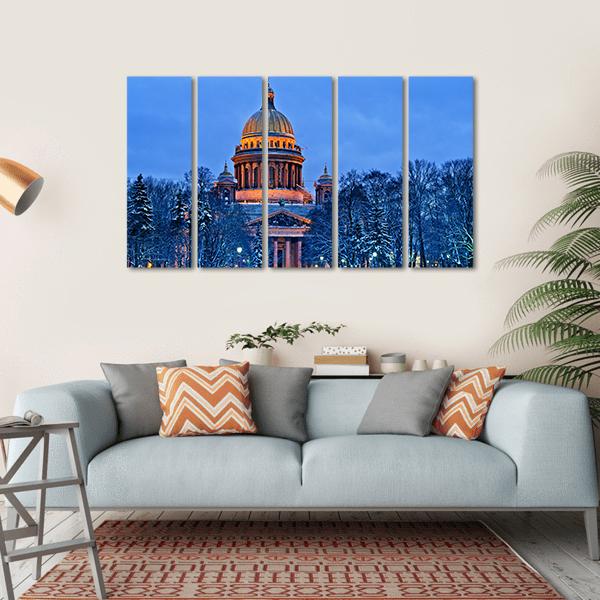 Winter View Of St Isaac's Cathedral In Saint Petersburg Canvas Wall Art-5 Horizontal-Gallery Wrap-22" x 12"-Tiaracle